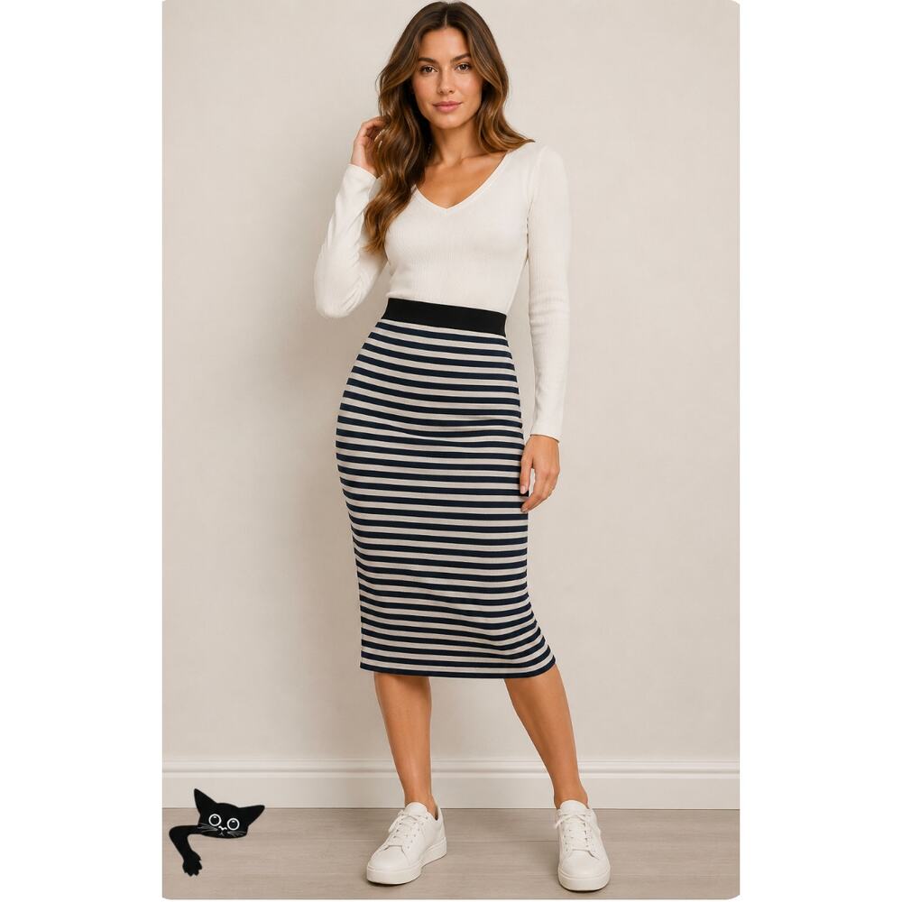 Michael Kors Black & White Striped Stretch Bodycon Tube Maxi Skirt XXS - Picture 4 of 12